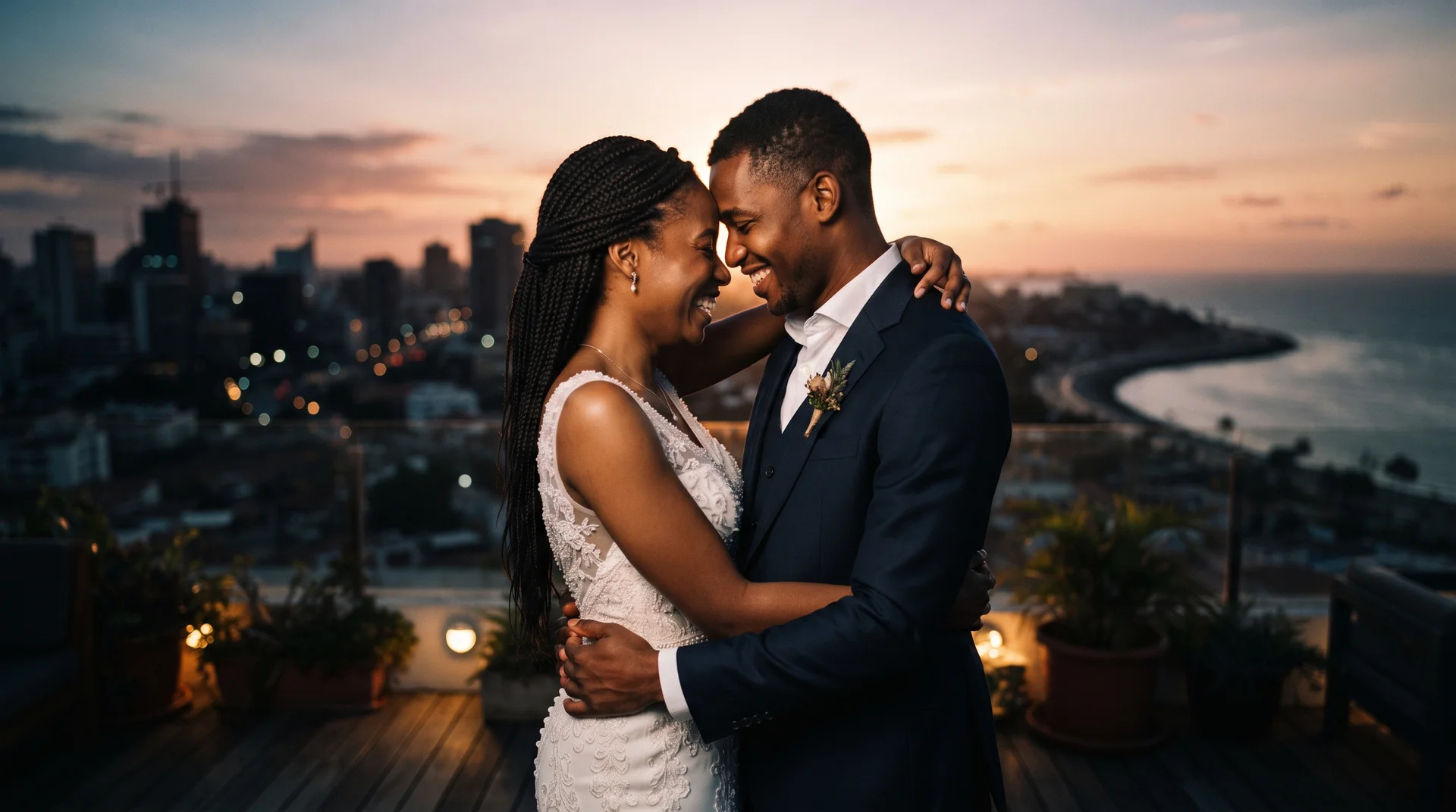 Casal durante sessão de retratos — luz natural